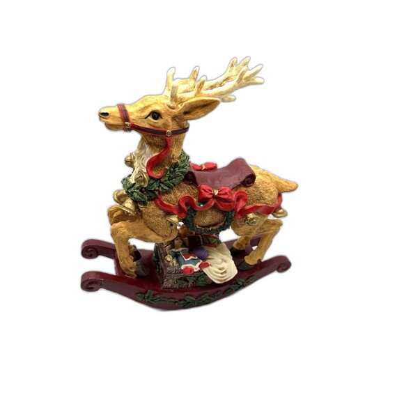 Vintage Hand Painted Christmas Musical Rocking Reindeer Plays Jungle Bells - Picture 13 of 13